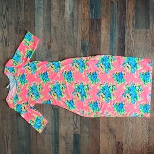 Leshop Bright Pink Midi Dress with Floral Design